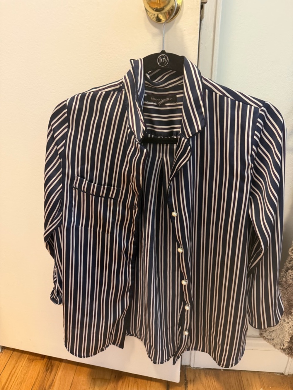 Banana Republic Navy and White Vertical Stripe Button-Down Shirt
